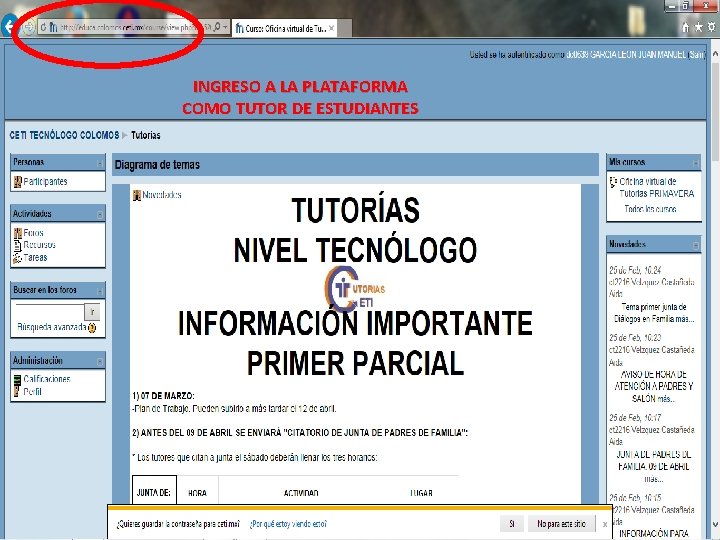 INGRESO A LA PLATAFORMA COMO TUTOR DE ESTUDIANTES 