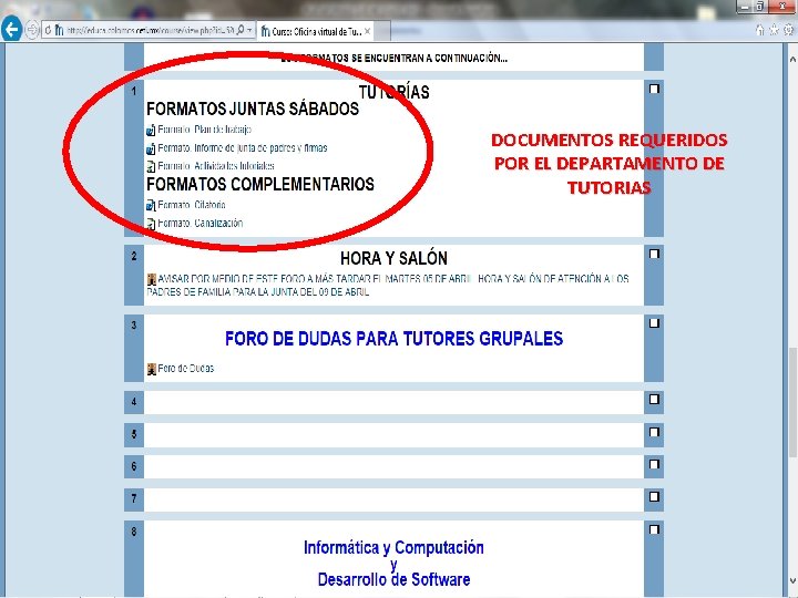 DOCUMENTOS REQUERIDOS POR EL DEPARTAMENTO DE TUTORIAS 