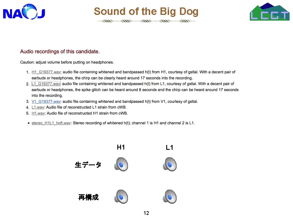 Sound of the Big Dog H 1 L 1 生データ 再構成 12 