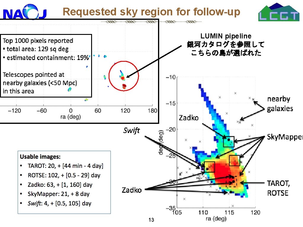 Requested sky region for follow-up LUMIN pipeline 銀河カタログを参照して こちらの島が選ばれた 13 