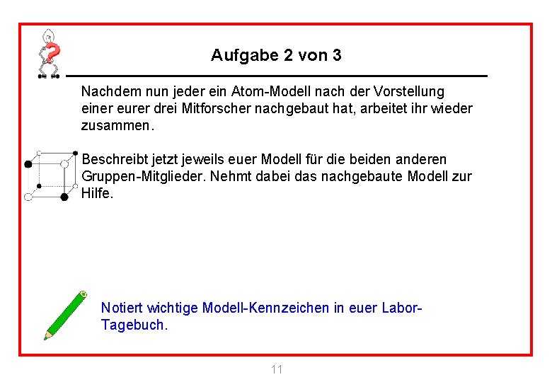 Aufgabe 2 von 3 Nachdem nun jeder ein Atom-Modell nach der Vorstellung einer eurer