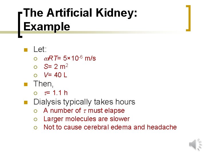 The Artificial Kidney: Example n Let: ¡ ¡ ¡ n S= 2 m 2