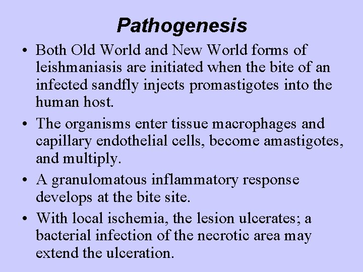 Pathogenesis • Both Old World and New World forms of leishmaniasis are initiated when