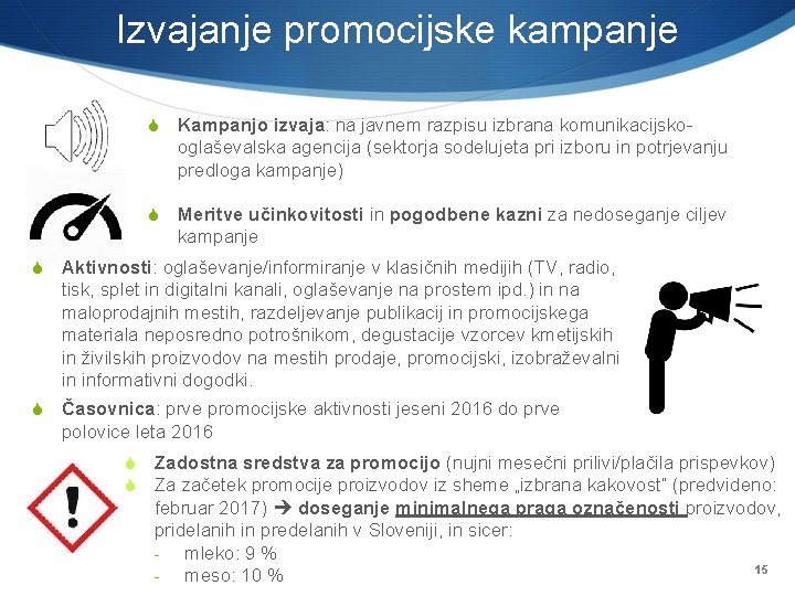 Izvajanje promocijske kampanje S Kampanjo izvaja: na javnem razpisu izbrana komunikacijskooglaševalska agencija (sektorja sodelujeta