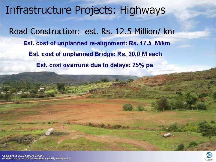 Infrastructure Projects: Highways Road Construction: est. Rs. 12. 5 Million/ km Est. cost of Infrastructure Projects: Highways Road Construction: est. Rs. 12. 5 Million/ km Est. cost of