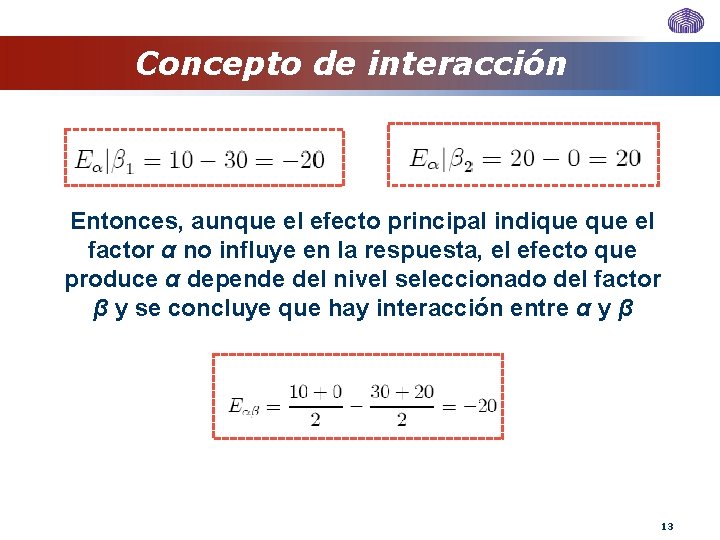 Concepto de interacción Entonces, aunque el efecto principal indique el factor α no influye