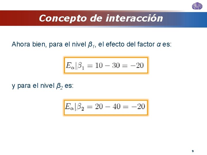 Concepto de interacción Ahora bien, para el nivel β 1, el efecto del factor