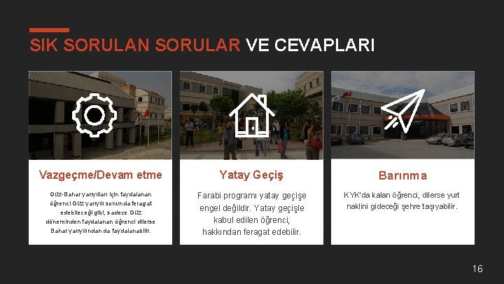 SIK SORULAN SORULAR VE CEVAPLARI Vazgeçme/Devam etme Yatay Geçiş Barınma Güz-Bahar yarıyılları için faydalanan