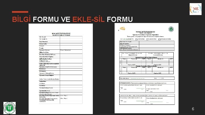 BİLGİ FORMU VE EKLE-SİL FORMU 6 