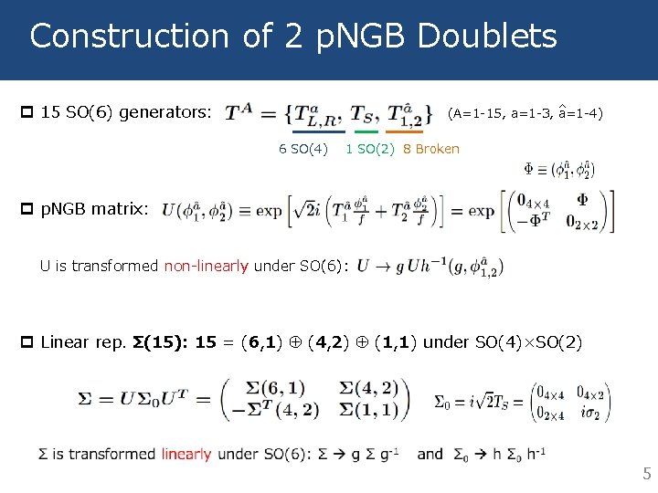 Construction of 2 p. NGB Doublets p 15 SO(6) generators: ^ (A=1 -15, a=1