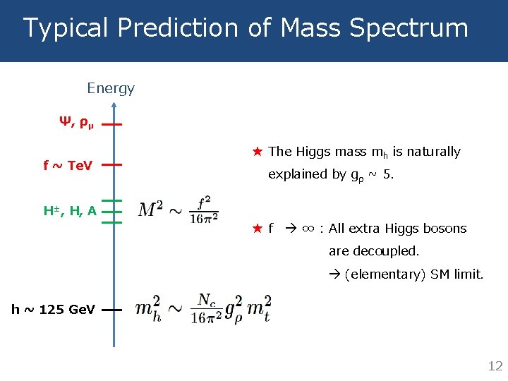 Typical Prediction of Mass Spectrum Energy Ψ, ρμ f ~ Te. V H±, H,