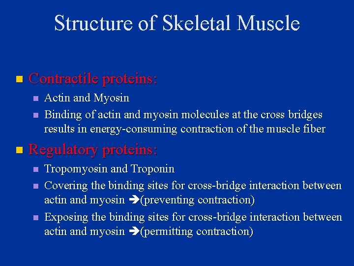 Structure of Skeletal Muscle n Contractile proteins: n n n Actin and Myosin Binding