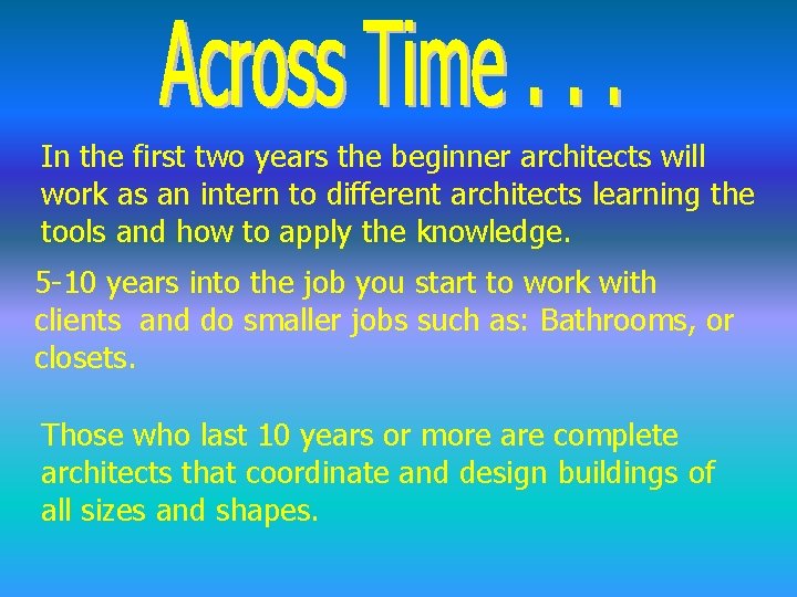 In the first two years the beginner architects will work as an intern to
