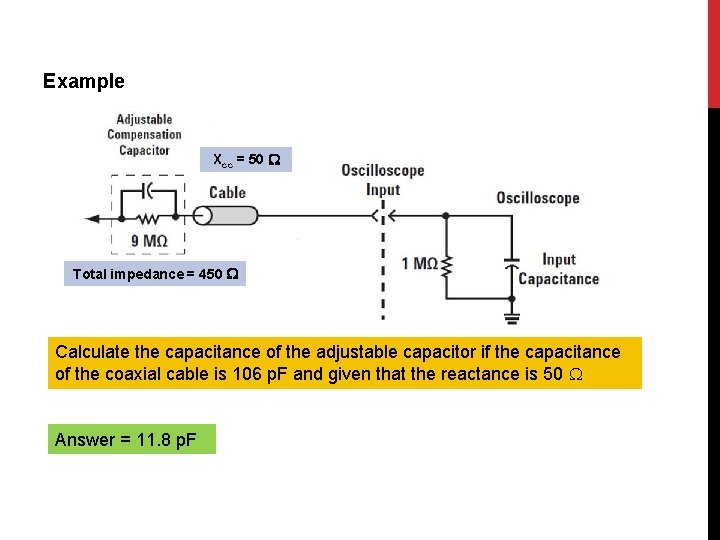 Example Xcc = 50 Total impedance = 450 Calculate the capacitance of the adjustable