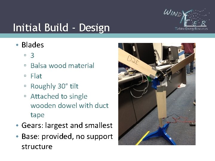 Initial Build - Design • Blades ▫ ▫ ▫ 3 Balsa wood material Flat