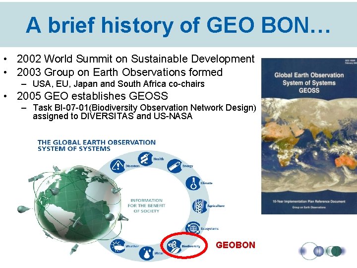 A brief history of GEO BON… • 2002 World Summit on Sustainable Development •