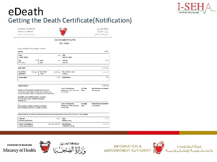 e. Death Getting the Death Certificate(Notification) 