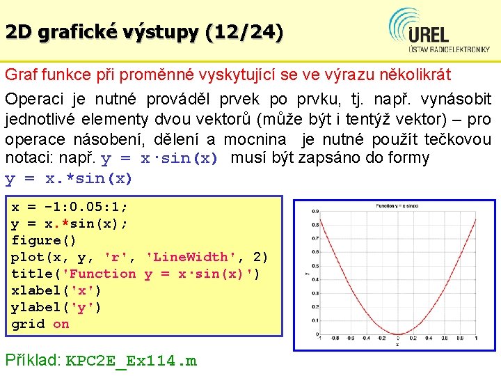 2 D grafické výstupy (12/24) Graf funkce při proměnné vyskytující se ve výrazu několikrát