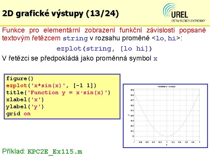 2 D grafické výstupy (13/24) Funkce pro elementární zobrazení funkční závislosti popsané textovým řetězcem