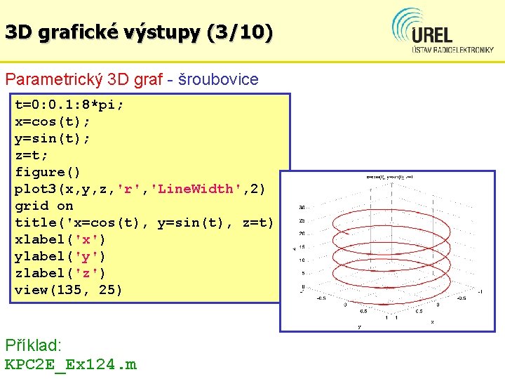 3 D grafické výstupy (3/10) Parametrický 3 D graf - šroubovice t=0: 0. 1: