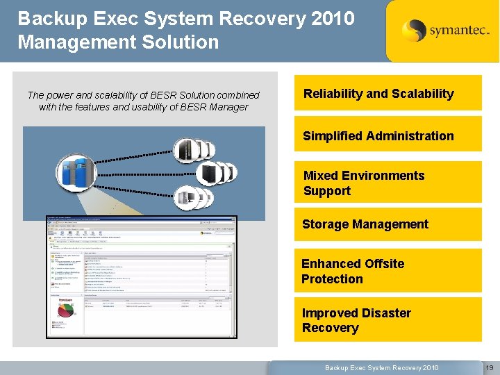 Backup Exec System Recovery 2010 Management Solution The power and scalability of BESR Solution