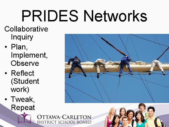 PRIDES Networks Collaborative Inquiry • Plan, Implement, Observe • Reflect (Student work) • Tweak,