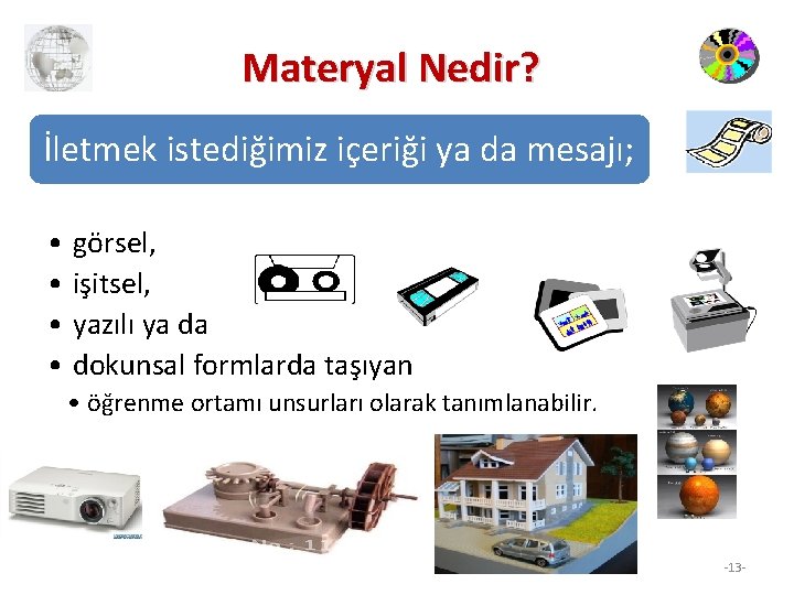 Materyal Nedir? İletmek istediğimiz içeriği ya da mesajı; • görsel, • işitsel, • yazılı