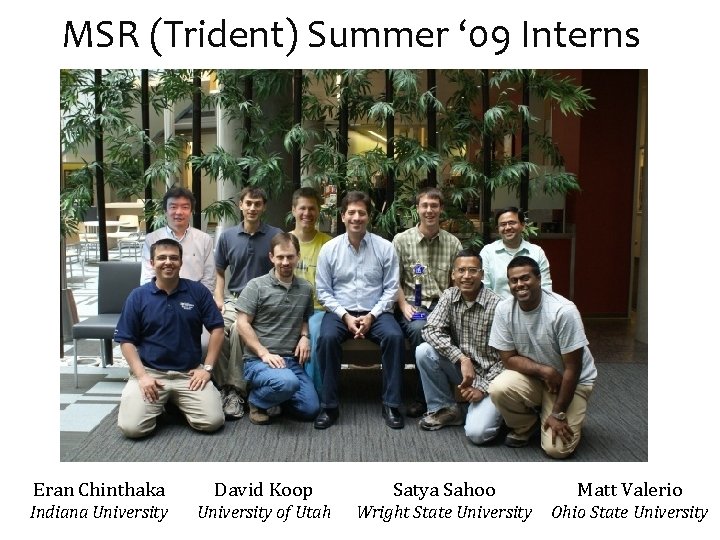 MSR (Trident) Summer ‘ 09 Interns Eran Chinthaka David Koop Satya Sahoo Matt Valerio
