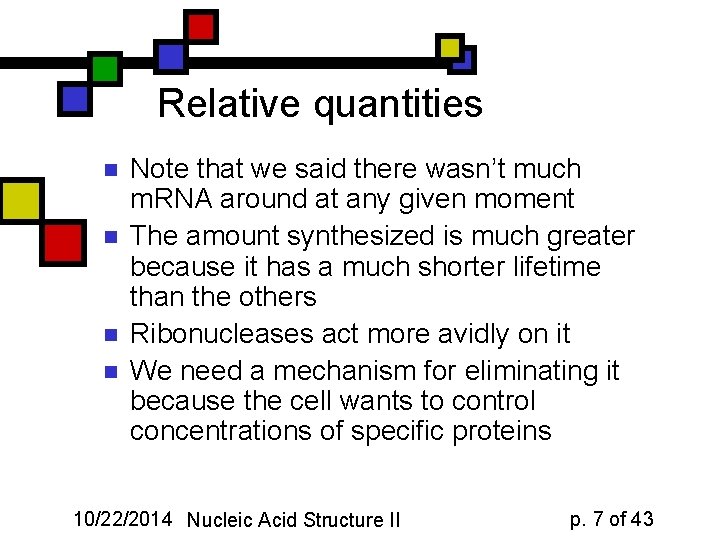 Relative quantities n n Note that we said there wasn’t much m. RNA around