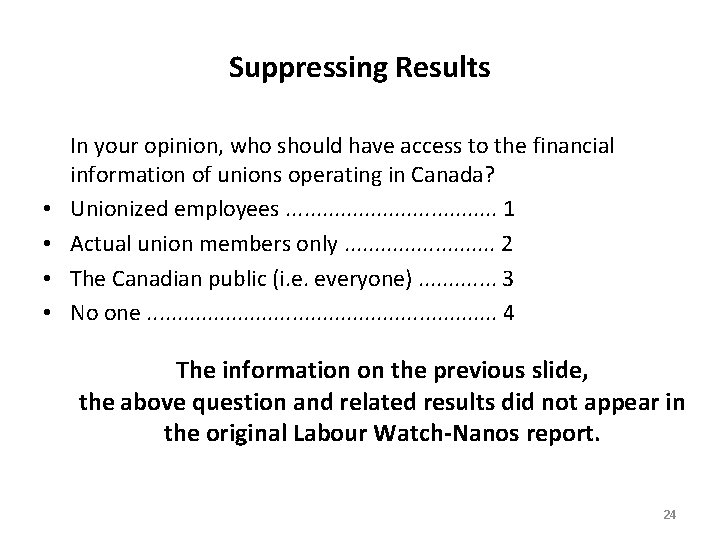 Suppressing Results • • In your opinion, who should have access to the financial