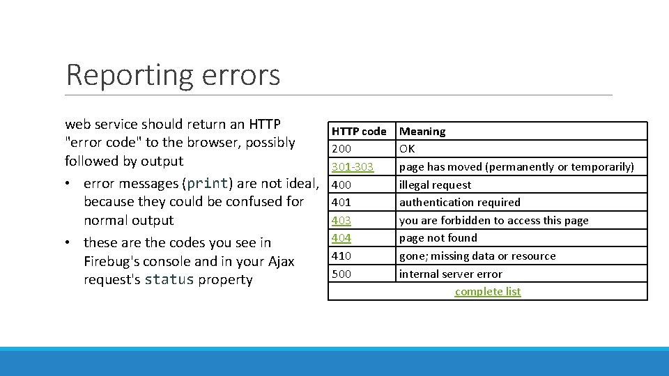 Reporting errors web service should return an HTTP "error code" to the browser, possibly