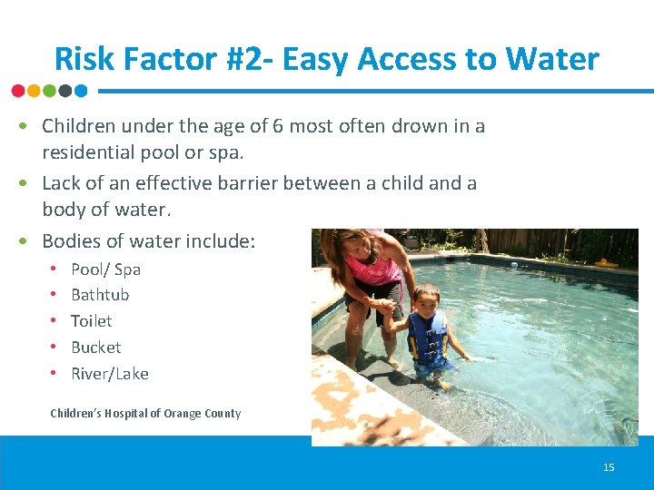 Risk Factor #2 - Easy Access to Water • Children under the age of