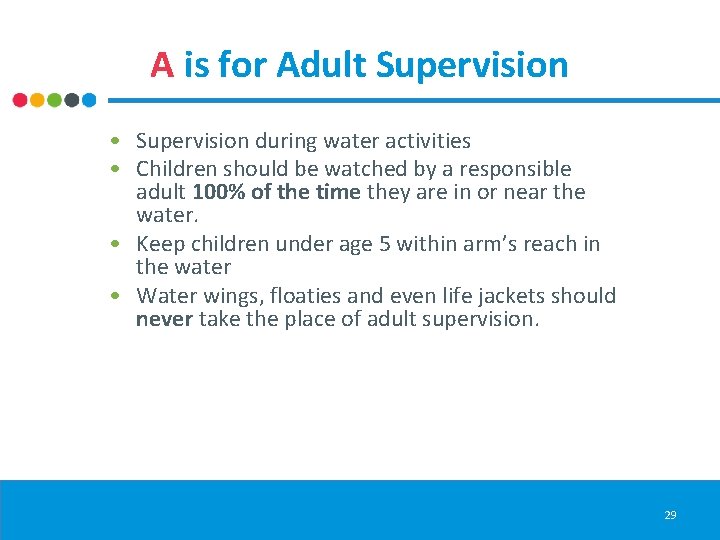 A is for Adult Supervision • Supervision during water activities • Children should be