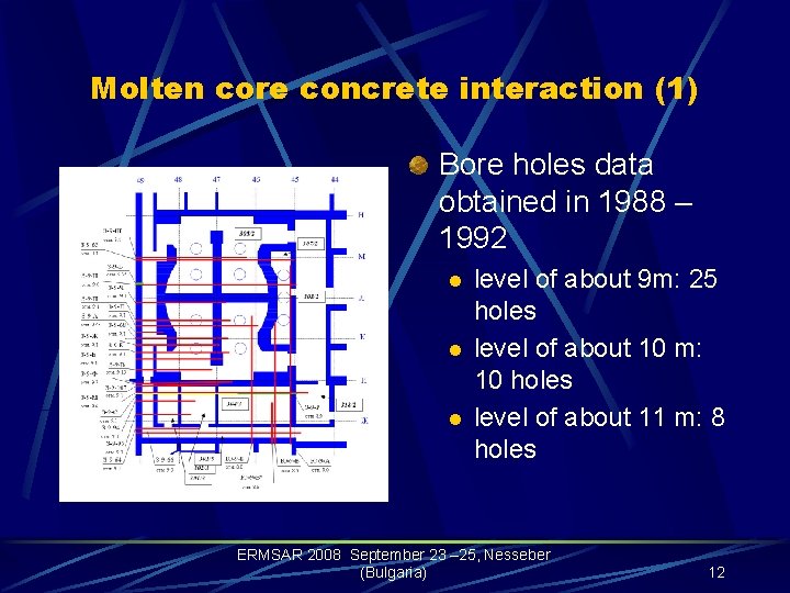 Molten core concrete interaction (1) Bore holes data obtained in 1988 – 1992 l