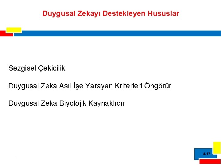 Duygusal Zekayı Destekleyen Hususlar Sezgisel Çekicilik Duygusal Zeka Asıl İşe Yarayan Kriterleri Öngörür Duygusal