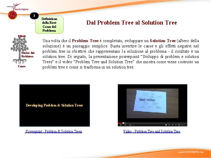 3 Definizione della Root Cause del Problema Dal Problem Tree al Solution Tree Effetti