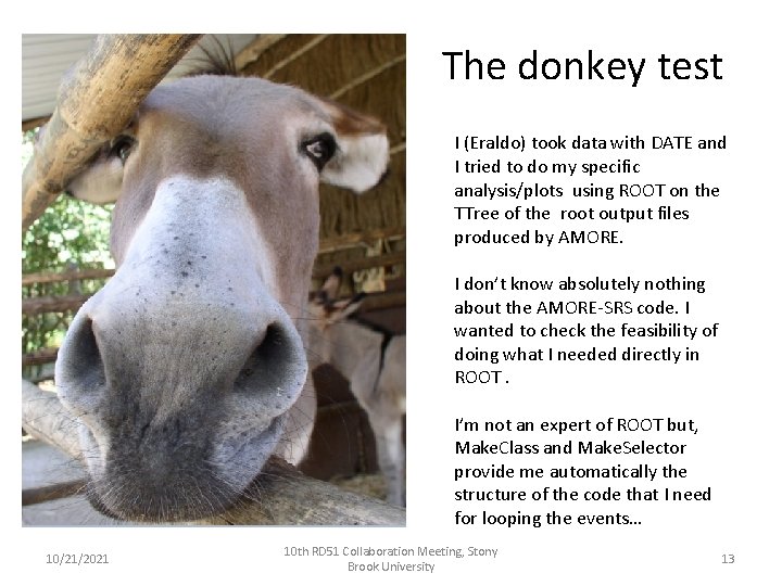 The donkey test I (Eraldo) took data with DATE and I tried to do