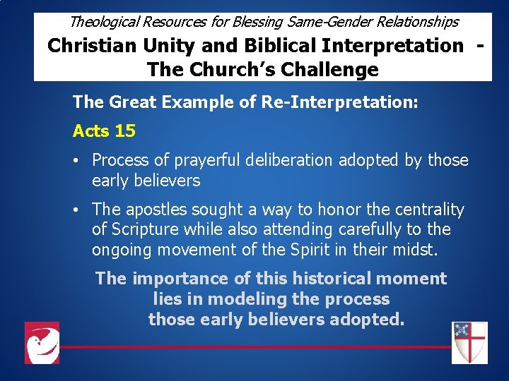 Theological Resources for Blessing Same-Gender Relationships Christian Unity and Biblical Interpretation The Church’s Challenge