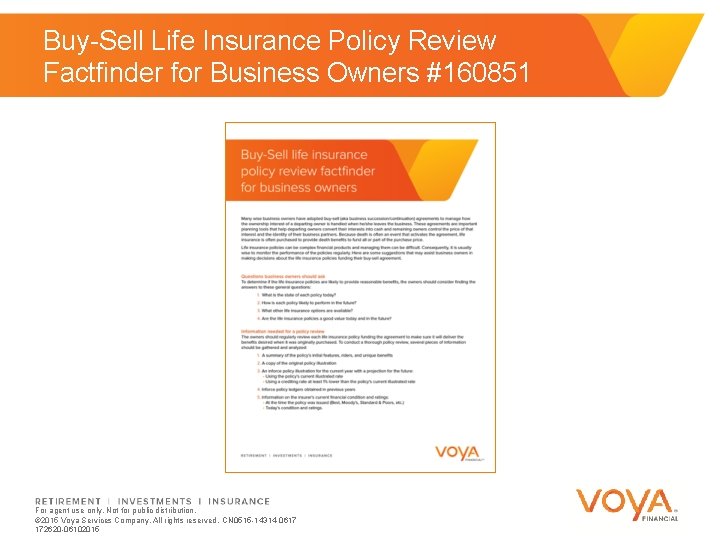 Buy-Sell Life Insurance Policy Review Factfinder for Business Owners #160851 For agent use only.