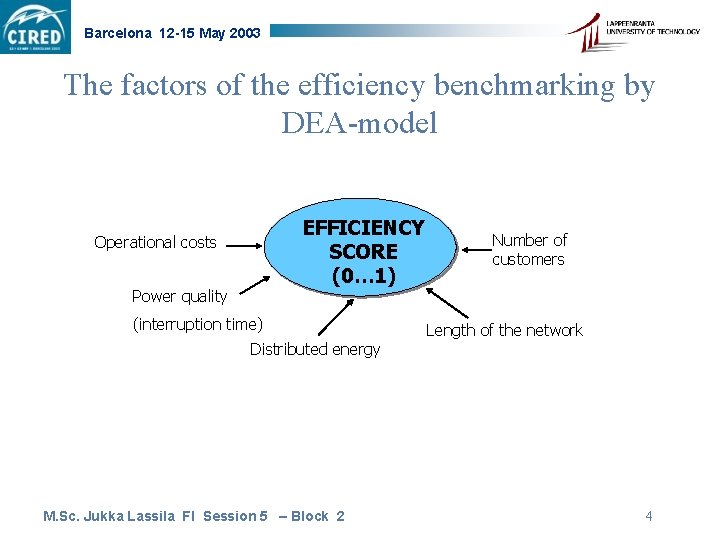 Barcelona 12 -15 May 2003 The factors of the efficiency benchmarking by DEA-model EFFICIENCY