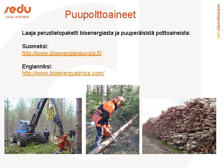 Puupolttoaineet Laaja perustietopaketti bioenergiasta ja puuperäisistä polttoaineista: Suomeksi: http: //www. bioenergianeuvoja. fi/ Englanniksi: http: