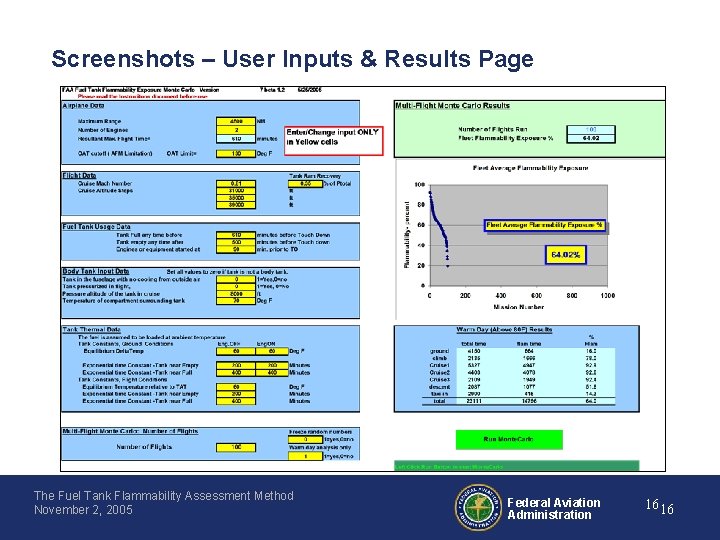 Screenshots – User Inputs & Results Page The Fuel Tank Flammability Assessment Method November