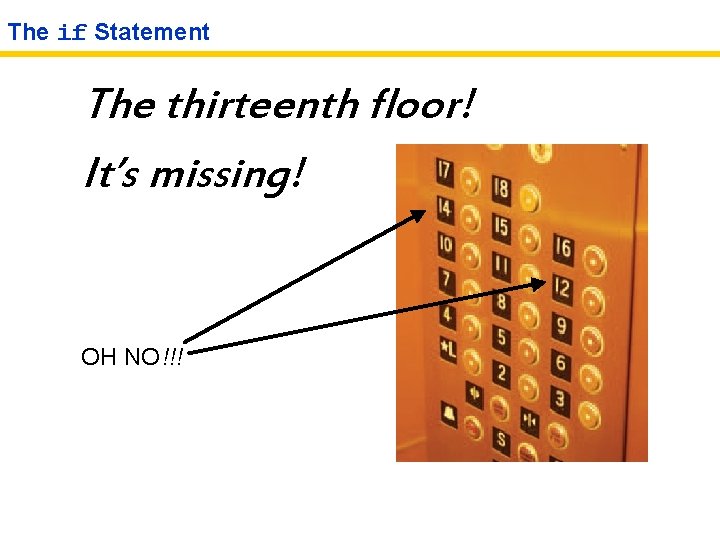 The if Statement The thirteenth floor! It’s missing! OH NO !!! 