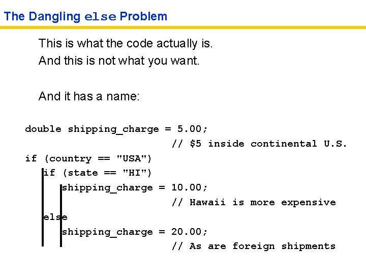 The Dangling else Problem This is what the code actually is. And this is