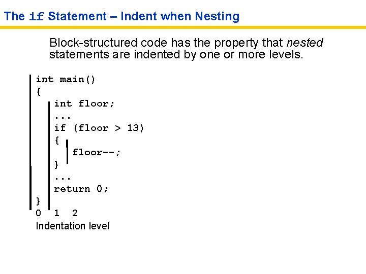 The if Statement – Indent when Nesting Block-structured code has the property that nested