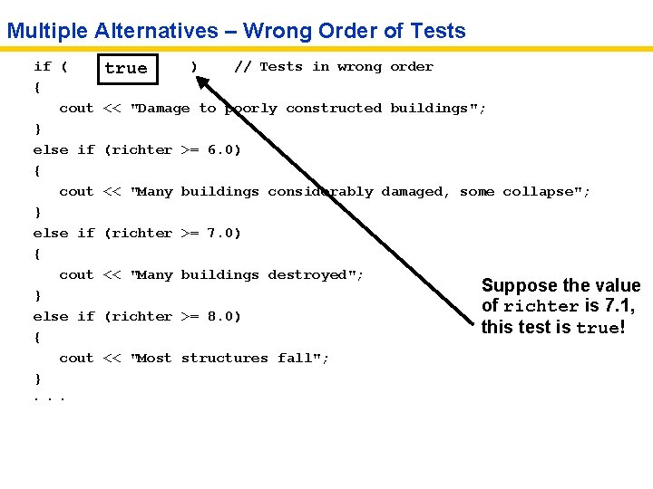Multiple Alternatives – Wrong Order of Tests if ( { cout } else if