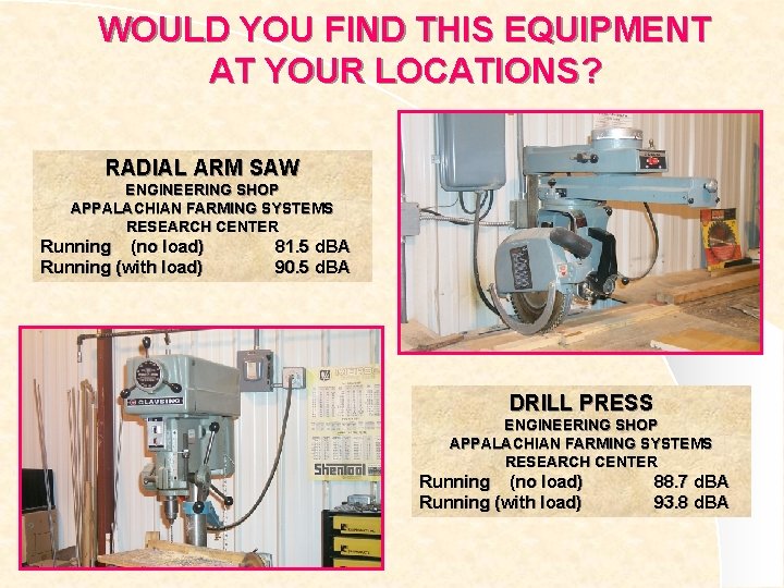 WOULD YOU FIND THIS EQUIPMENT AT YOUR LOCATIONS? RADIAL ARM SAW ENGINEERING SHOP APPALACHIAN