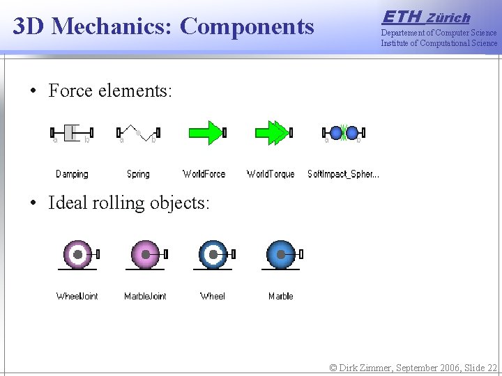3 D Mechanics: Components ETH Zürich Departement of Computer Science Institute of Computational Science