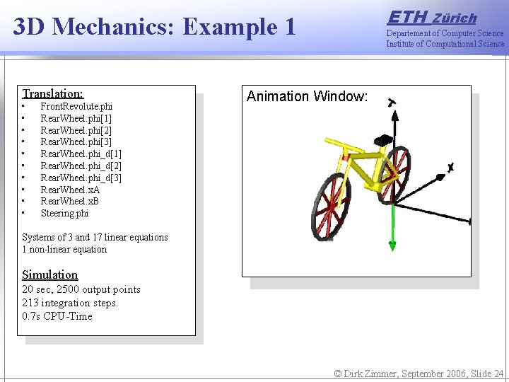 ETH 3 D Mechanics: Example 1 Translation: • • • Front. Revolute. phi Rear.
