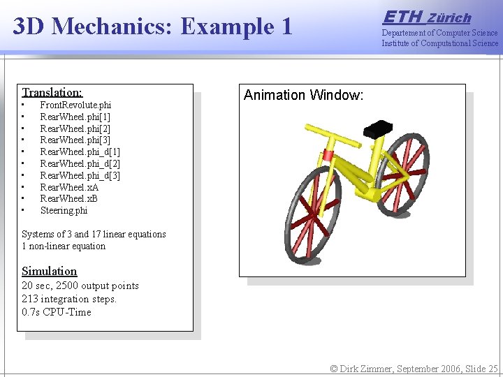 ETH 3 D Mechanics: Example 1 Translation: • • • Front. Revolute. phi Rear.